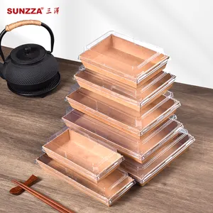 Sunzza Disposable Food Grade Kraft Paper Sushi Box Anti Fog Sashimi Sushi Plastic Container For Cake /noodles/salad