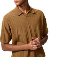 Polo en tricot côtelé vertical pour homme, col en V, manches courtes, coupe décontractée, léger, respirant, haut décontracté en tricot