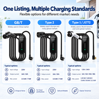 Chargeur EV portable GB/T Type 2 J1772 120V-240V 16A-48A avec écran LCD, courant réglable, minuterie, IP67, fournisseur OEM ODM de chargeurs de voitures électriques