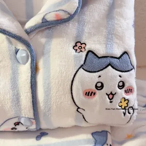 Pyjamas en polaire corail pour filles et garçons, vêtements d'intérieur pour enfants en hiver, manches longues, super doux, broderie de dessins animés - Product Image 5