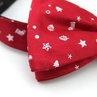 Chinesische Fliege aus Polyester, individuell gewebt, verstellbar, vorgebunden, Weihnachtsstern, rot-weiß, Weihnachtsbaum, Herren-Fliege