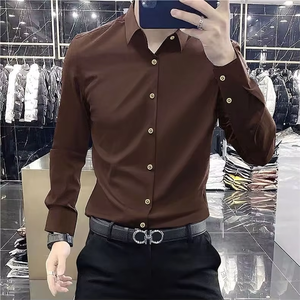 <span class=keywords><strong>Camicia</strong></span> da <span class=keywords><strong>Uomo</strong></span> Senza Stiratura con Colletto Rovesciato, Maniche Lunghe, Casual, Slim-Fit, Elasticizzata, Senza Cuciture, Primaverile, Alla Moda e di Grande Successo - Product Image 4