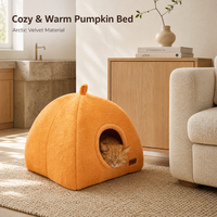 Lit pour chat en laine mongole 4 saisons, nid fermé en forme de citrouille, lavable en machine pour petits animaux