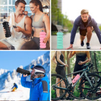 Vente chaude bouteille d'eau pliable en silicone sans BPA écologique étanche et potable directe pour le sport et la randonnée