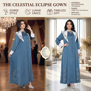 ชุดเดรสยาวสไตล์มุสลิมสำหรับผู้หญิง ตกแต่งด้วยงานปักแบบฮอตฟิกซ์ ผ้าทอ 100D เหมาะสำหรับการแต่งกายแบบสุภาพ - Product Image 5