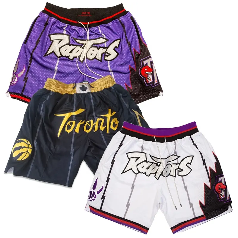 Пользовательские сублимированные короткие брюки для баскетбола Торонто рапторов с вышивкой дышащие свободные Ретро сетчатые мужские баскетбольные шорты Just don