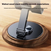 Support de Téléphone et Tablette Portable en Métal et Noyer, Pliable Mini et Ajustable, Intelligent pour Bureau, Support Paresseux