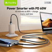 BAVIN Vente en gros OEM ODM CB378 PD 60W 2 en 1 2IN1 Type a Usb c Câble de données Usb pour téléphones Android