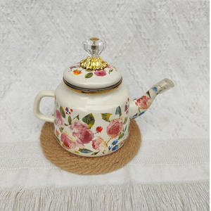 Nouvelle <span class=keywords><strong>théière</strong></span> en émail de couleur émail, design moderne et simple, bouilloire à fond plat avec couvercle pour le thé au lait, le beurre et les assaisonnements - Product Image 2