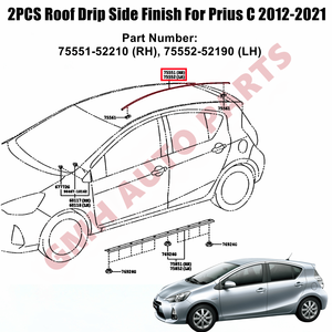 Juego de molduras de techo de 2 75552-52190 para Toyota Prius C 2012-2021 Moldura de goteo de techo LH & RH Barra embellecedora de techo para Aqua 2009-2016 - Product Image 2