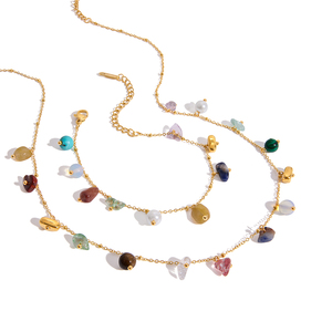 J&D 18K <span class=keywords><strong>Gold</strong></span> PVD-Beschichtung Wasserdichtes Naturstein-Quarz Weißer Opal Topas Amethyst Glasperlen Halskette Armband <span class=keywords><strong>Set</strong></span> - Product Image 1