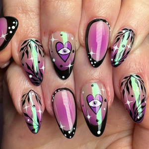 Nueva Llegada 24 Uds. Uñas Postizas de Estilo Corto con Diseño de Amor y Glitter Francés, Forma Almendrada, Efecto Difuminado, para Usar en el Día a Día - Product Image 1