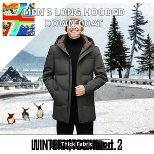 باركا رجالي طويل بطول الركبة سميكة ودافئة أسفل البط الراقية مقنعين الأعمال عارضة معطف إغلاق سحاب - Product Image 3