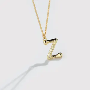 Damen 925 Sterlingsilber 18K Gold vergoldet benutzerdefinierter Name Schmuck 26 Alphabet-Initial Blase Brief Anhänger Halskette