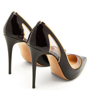 Factory Plus Size scarpe da corte trasparenti con tacco <span class=keywords><strong>tacchi</strong></span> a spillo da donna décolleté con tacco alto nero lucido in pelle verniciata a punta da donna - Product Image 5