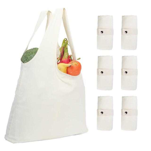 Reusable Eco-Friendly Durable Cotton Canvas Foldable Shopping Totes Bags with Die Cut Handle