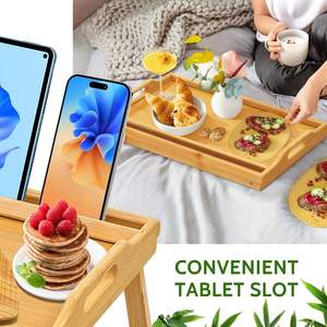 Mesa <span class=keywords><strong>Plegable</strong></span> Multiusos de Bambú para <span class=keywords><strong>Cama</strong></span> con Ranura para Dispositivos, <span class=keywords><strong>Bandeja</strong></span> Grande de Bambú para Desayuno con Patas Plegables - Product Image 3