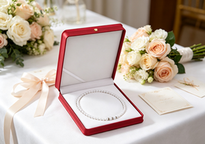 Grande boîte à collier de perles écologique haut de gamme avec fermeture magnétique, cadre en carton rigide enveloppé de cuir PU rouge mat - Product Image 6
