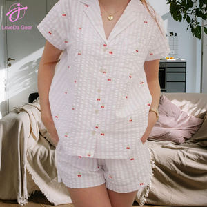 Ensemble pyjama pour femmes Loveda en gros, chemise à imprimé mignon d'été, deux pièces, chemise à manches courtes, shorts, avec <span class=keywords><strong>poche</strong></span> - Product Image 4