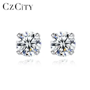 CZCITY Elegant 925 Sterling Silver Diamond Man Women Ear Ring Small For Boy Moissanite Stud Earring