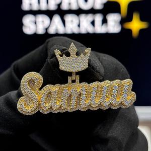 Collar con Colgante de Letra Personalizada con Nombre, Estilo Hip Hop, Chapado en Oro y Plata, con Incrustaciones de Moissanita, para Unisex - Product Image 4