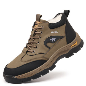 Bottes de neige d'hiver pour hommes, gris kaki, semelle épaisse, à lacets, hautes, doublées de polaire, chaussures chaudes pour l'extérieur - Product Image 4