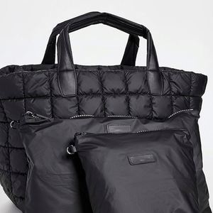 Custom Large Capacity Matte Black Quilted Nylon Handbag Water-Resistant <b>Zip</b> Closure Beach Weekender <b>Tote</b> Summer Autumn Winter - Product Image 4