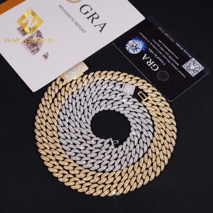 Testeur de diamants RTS Pass 10 mm 2 rangées Bracelet pour homme en moissanite Argent 925 Chaîne cubaine plaquée or Chaîne populaire - Product Image 3