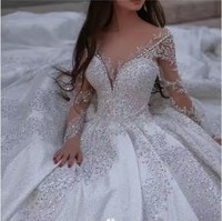 2025 nouveauté personnaliser paillettes étincelantes broderie perlée dentelle princesse robe de bal robe de mariée à manches longues robe de mariée