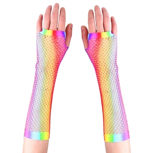 Mangas de Disfraz de Discoteca de los 80 para Fiestas, Guantes Sexys sin Dedos de Malla Colorida con Arcoíris para Chicas y Mujeres - Product Image 4