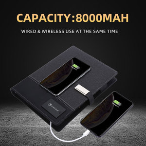 8000mAh xoắn ốc PU PVC Loose-Leaf ngân hàng điện máy tính xách tay da chủ thẻ biểu tượng tùy chỉnh A5 Kích thước PP Bìa có dây sạc không dây - Product Image 3