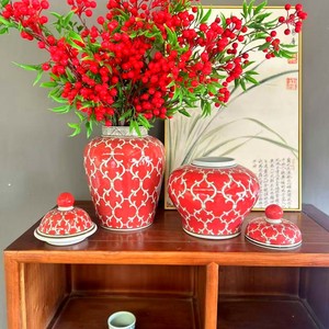 Tùy Chỉnh Nghệ Thuật Tối Deco Sứ Bàn Lưu Trữ Gừng Lọ Với Nắp Sáng Tạo Trang Trí Nội Thất Gốm Jar Bình Màu Đỏ Gốm - Product Image 4