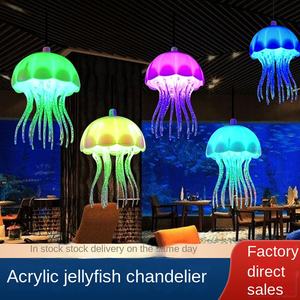 Маленькая цветная Подвесная лампа-Медуза RGB, светящаяся пейзажная Люстра для рождественского декора, пластиковый бар, волоконно-оптический светильник - Product Image 6