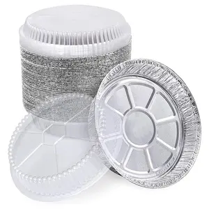 Sartenes de papel de aluminio redondas reutilizables de 7 pulgadas con tapas transparentes