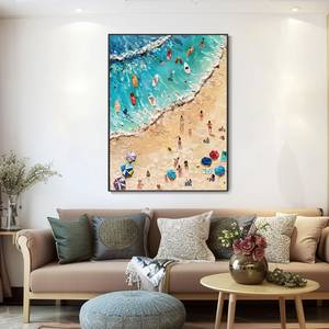 SQ Sunny Beach Oil Painting Seascape Painting Carnival Thick Texture Hand-painted Summer Wave <strong>Wall</strong> Decor Vacation <strong>Memorial</strong> Gift - Product Image 2