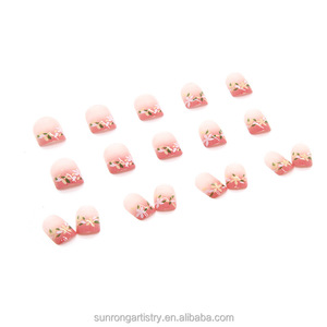 Fournisseur d'articles de nail art : Faux ongles en plastique à couverture complète, courts, carrés, roses, avec motif floral - Product Image 2