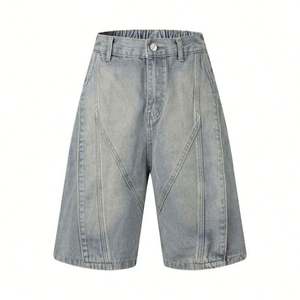 Short baggy ample en denim personnalisé en usine style de la rue américain lavé en détresse épissage pour hommes taille - Product Image 2