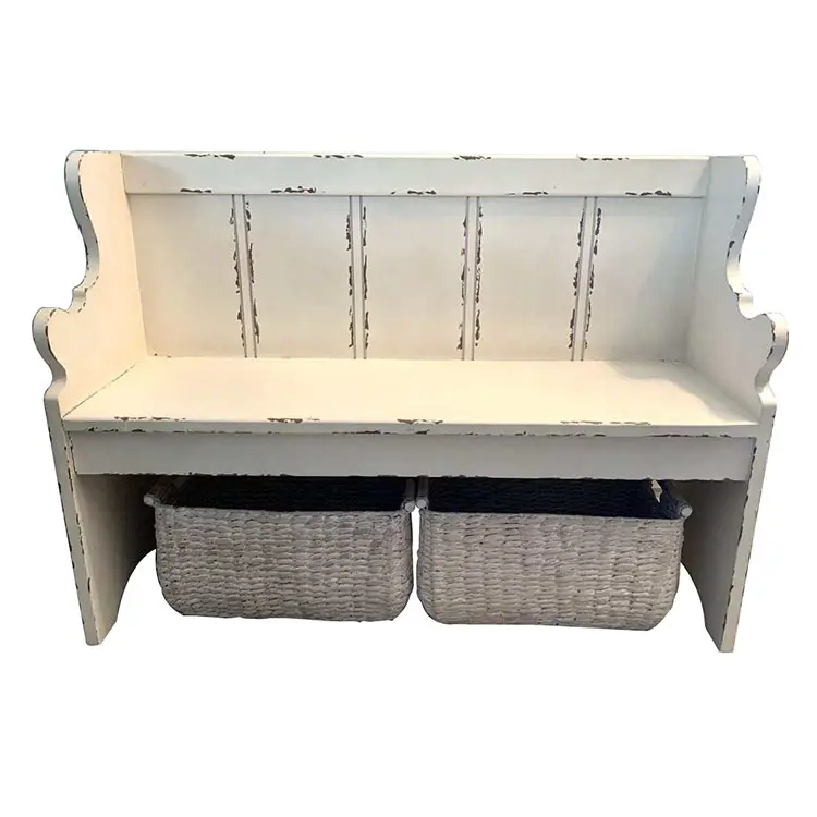 High Quality Custom Made Furniture Classic Outdoor Garden Rustic French White Wooden Bench