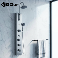 Colonne de douche murale multifonction en acier inoxydable brossé, avec fonction pluie douce et cascade, mélangeur intégré, vente directe usine