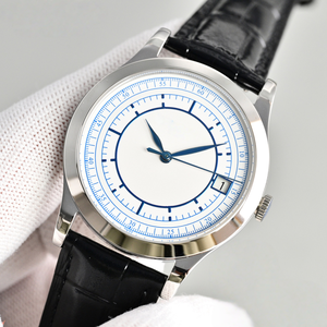 Orologio da Polso Meccanico Automatico di Lusso da Uomo 38mm, Quadrante Argento con Scala Blu, Display Data, Vetro Zaffiro - Product Image 2