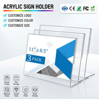 Lot de 3 supports de signalisation en acrylique 8,5 x 11 pouces, horizontaux, transparents, pour affiches, présentoirs de table, supports de prospectus
