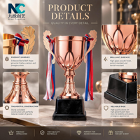 Coupe de champion plaquée avec base en marbre noir et logo personnalisé pour les tournois sportifs et les événements d'entreprise, OEM