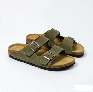 Women PU Leather Cork Sole Flat Sandals Buckle Strap Open Toe Casual Summer <b>Slides</b> - Product Image 5
