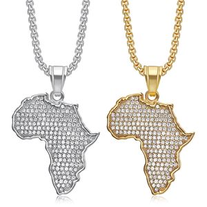 Fábrica al por mayor PVD 18K oro Metal Color Hip Hop Bling Rhinestone con acero inoxidable <span class=keywords><strong>Mapa</strong></span> de África colgante collar - Product Image 4