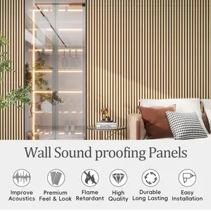 Akupanel Absorción de sonido 3D Mdf Paneles acústicos para pared de oficina Panel de madera Lámpara de pared Led de madera acústica Panel de listones