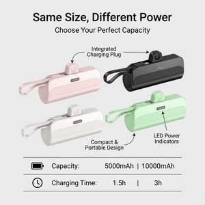 Batterie externe rapide 5000 mAh, mini capsule, chargeur portable avec câble intégré, type C, batterie externe d'urgence, charge rapide 10 W, ABS - Product Image 2