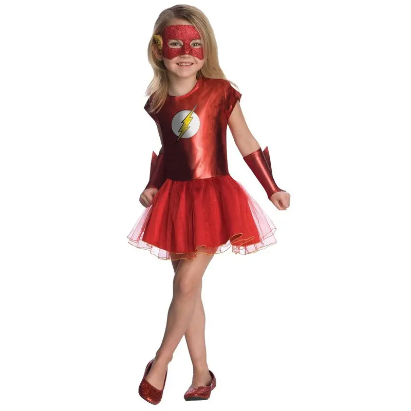 Fancy Deluxe Little Girls Princess Dressing-Up Kids Gifts Cos Red Dress Child Superhero Flashman Halloween Costume