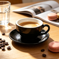 Ensemble de tasses à café et soucoupes en céramique Baishida, noir classique, 250 ml, écologique, pour café, espresso, latte, boissons américaines, idéal pour un cadeau