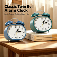 Jam Alarm Mini Anak-anak Jam Meja Anak-anak One Stop Home Jam Logam Senyap Tanpa Suara Berdetak Jam Meja Retro Klasik dengan Dua Lonceng