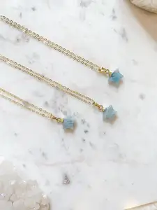 Amazon Mode Kustom Kalung Liontin Emas Murni 925 Batu Druzy Alami Kristal Bintang Bulan Perhiasan Wanita
